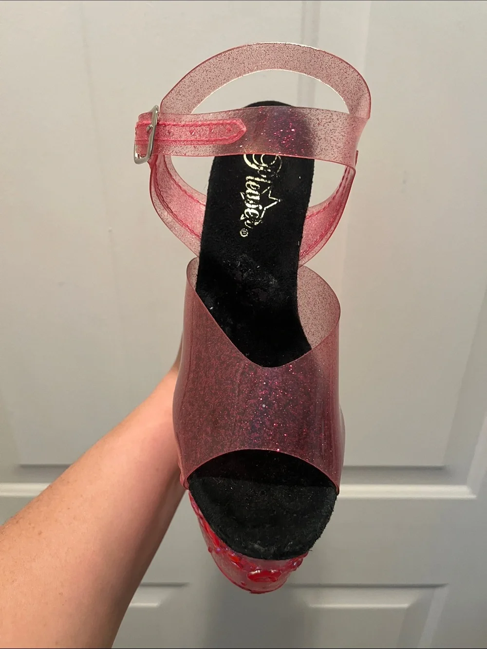 Sexy Pleaser Pink Glitter Platform Heels with Ankle Strap👠👠